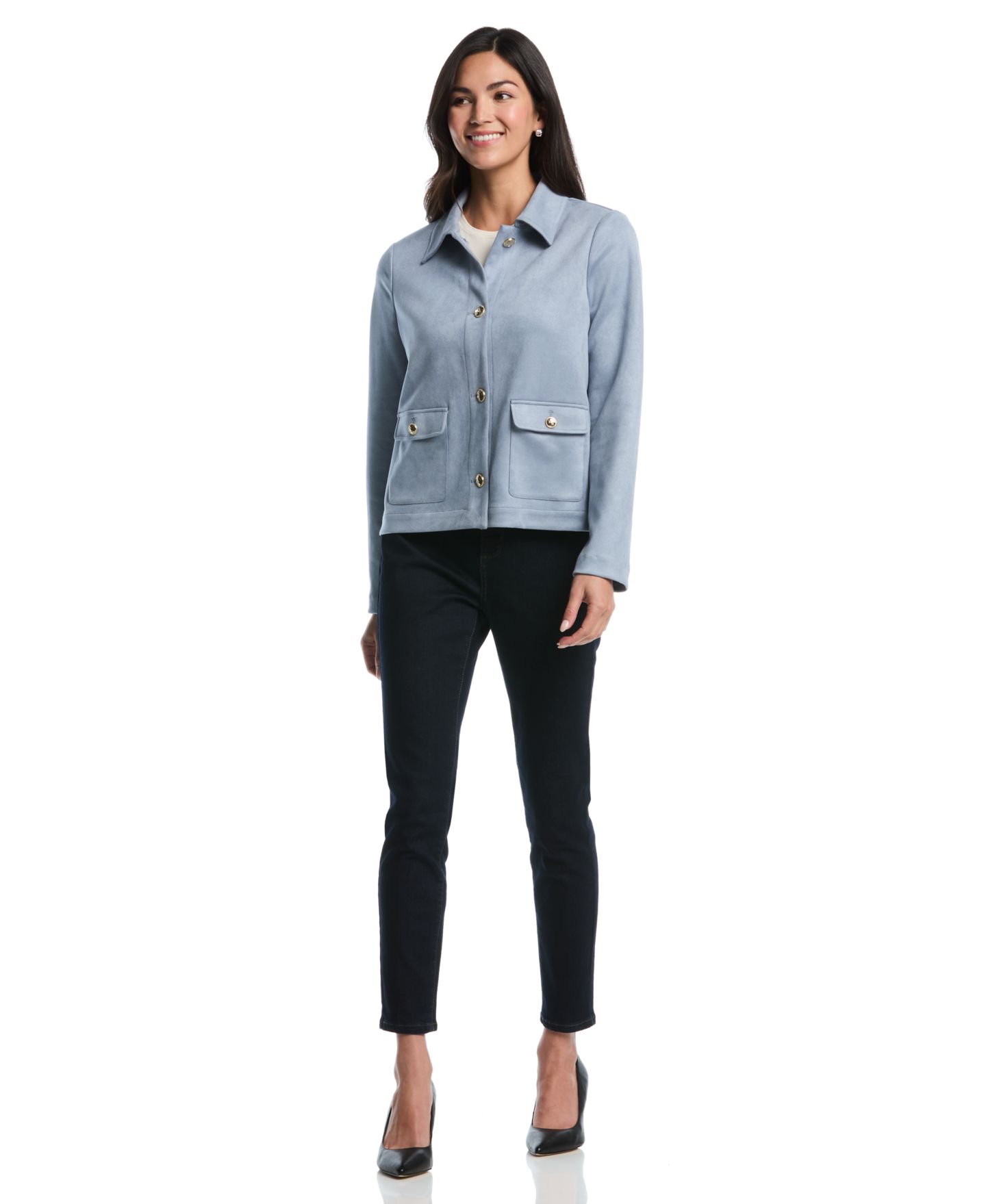 Женская куртка Rafaella Petite Collared Patch-Pocket Faux Suede, цвет: Синий — фото 2