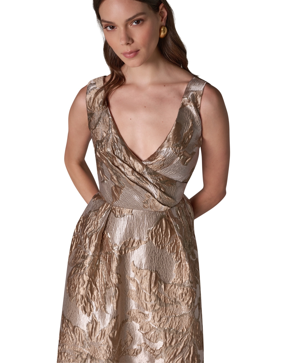 Donna Karan New York Women's Sleeveless Metallic Jacquard Fit-and-Flare Dress