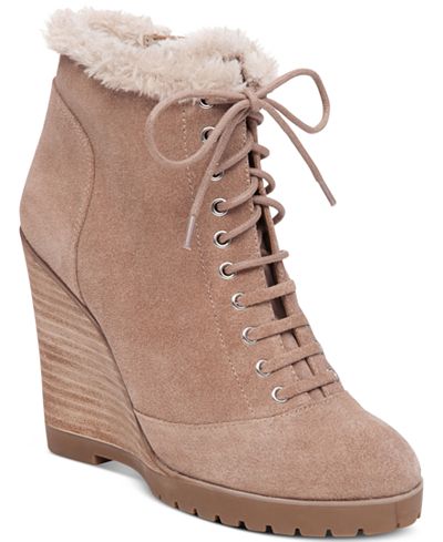 Jessica Simpson Kaelo Faux-Shearling Lace-Up Wedge Booties
