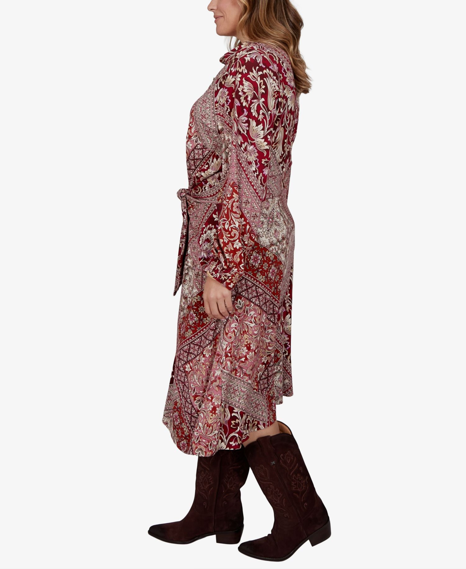 Plus Size Victorian Long-Sleeve Midi Shirt Dress