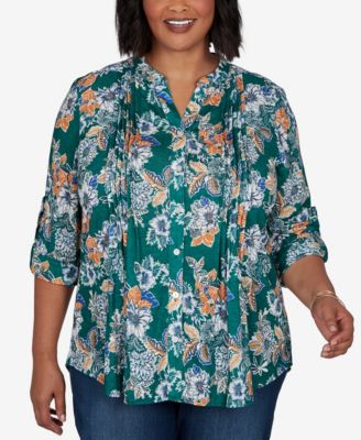 Plus Size Kensington Henley 3/4-Sleeve Floral Blouse