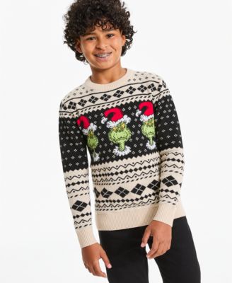 Boys' 4-20 Grinch Santa Long-Sleeve Crewneck Sweater