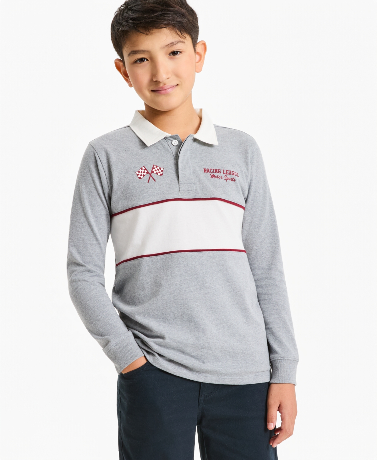 Epic Threads Boys' 4-20 Color Block Rugby Long-Sleeve Polo Pullover, Macy's Exclusive