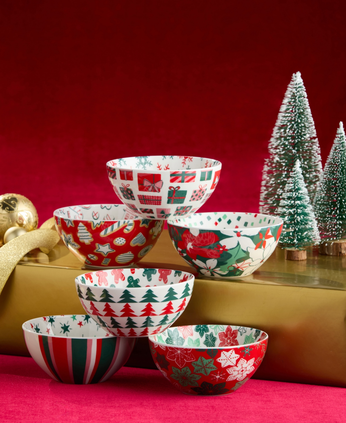 Certified International Holiday Spruce All Purpose Bowls, Set of 6