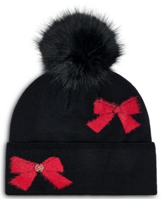 Fuzzy Bows Beanie Hat
