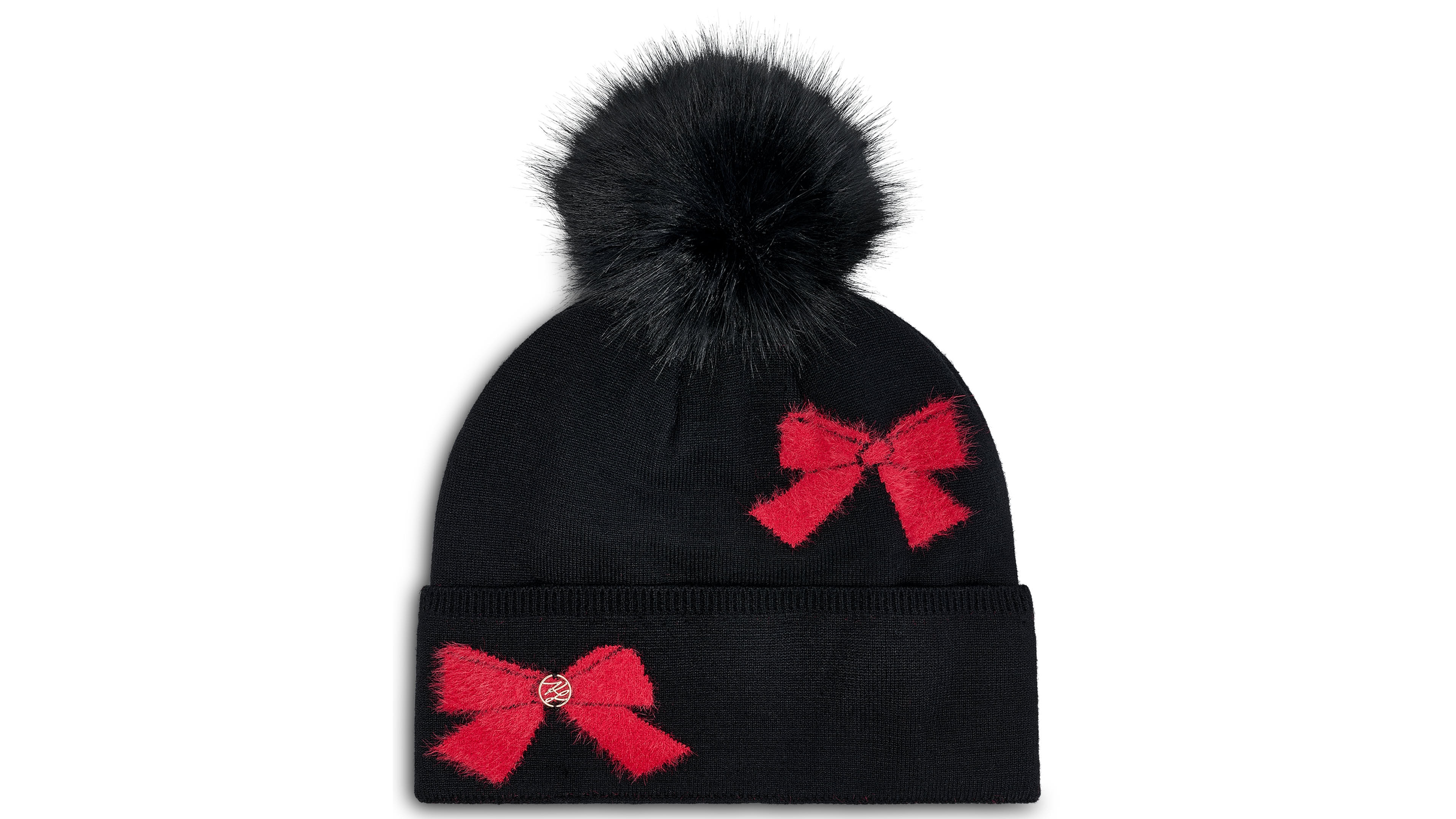 Karl Lagerfeld Paris Fuzzy Bows Beanie Hat