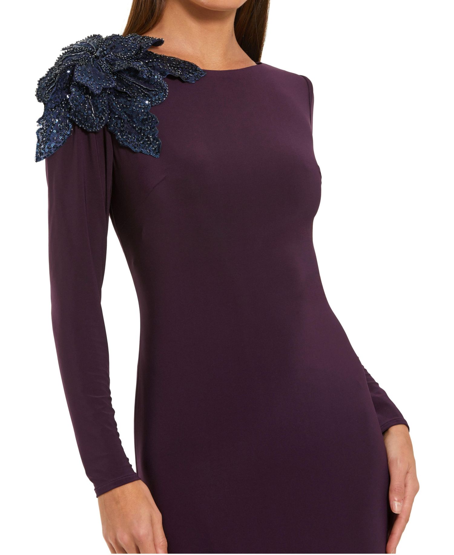 Women's Floral Beaded Applique Column Gown