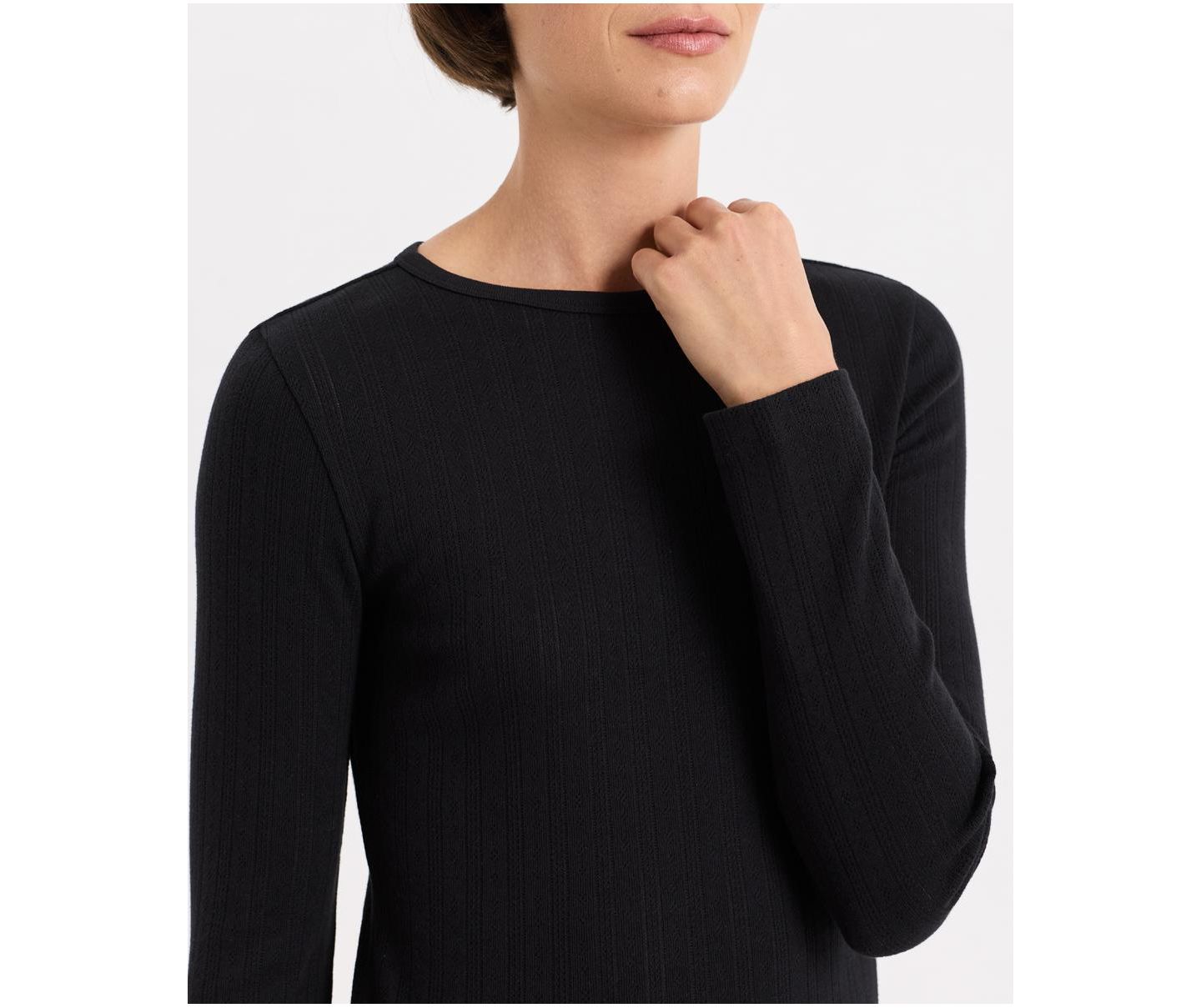 Женская футболка Pact Organic Cotton Pointelle Long Sleeve, цвет: Чёрный — фото 5