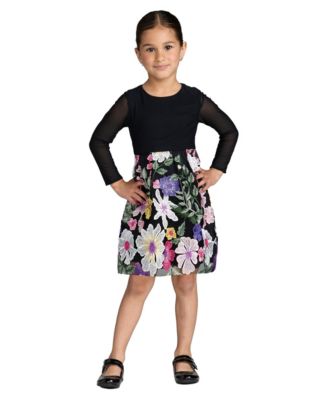 Big Girls Floral Embroidered Long Sleeve Dress