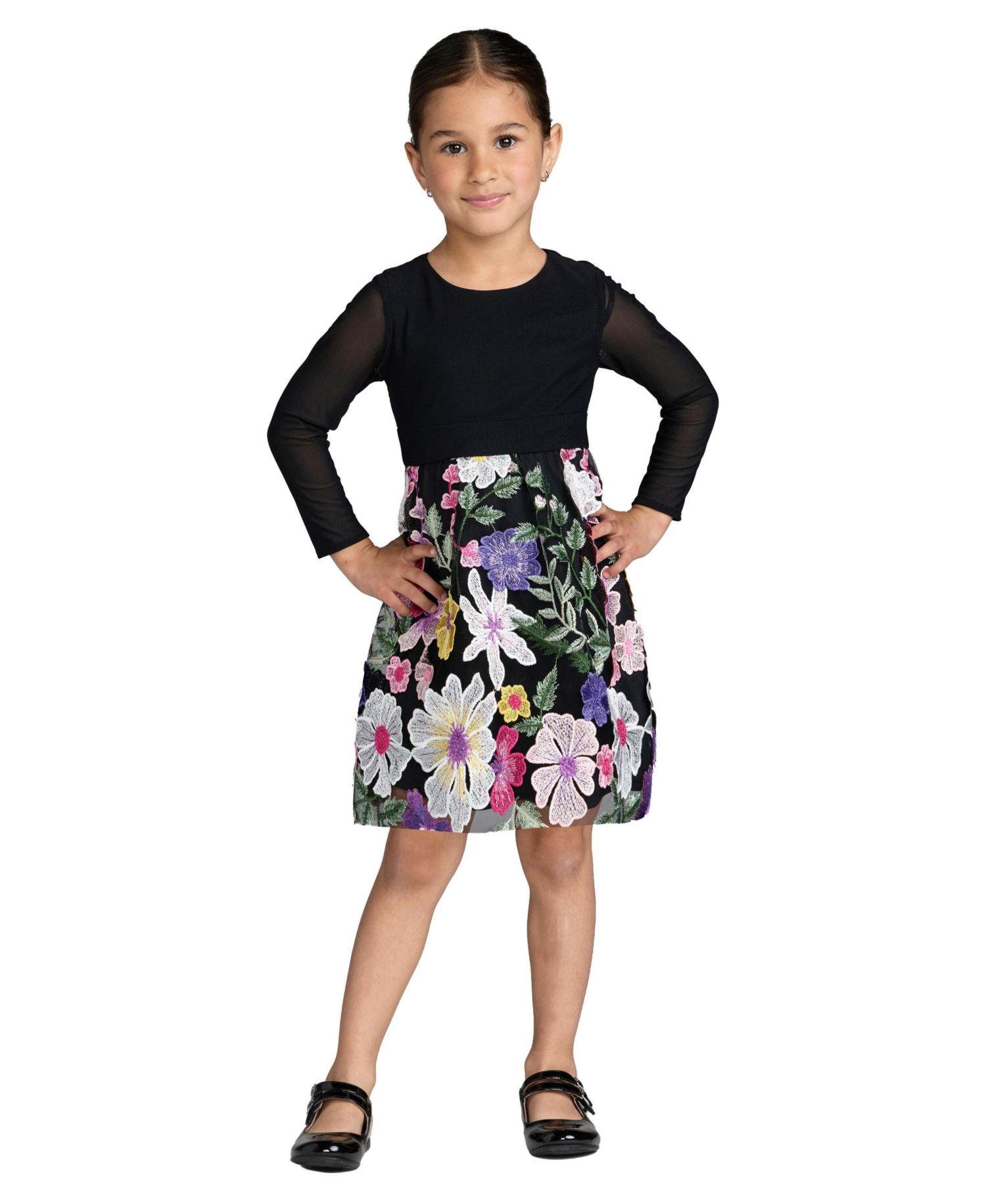 Big Girls Floral Embroidered Long Sleeve Dress