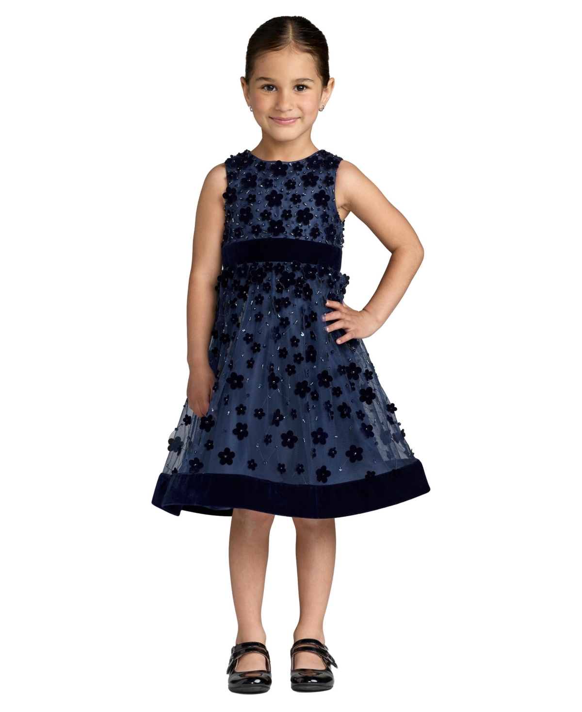 Mac Duggal Big Girls Embellished Floral A-Line Dress