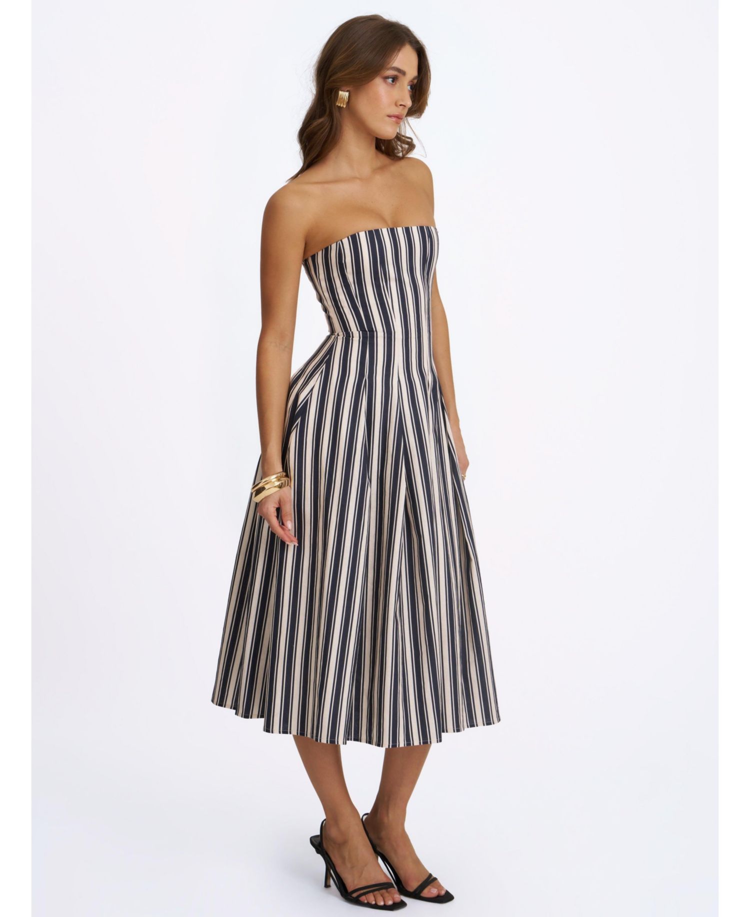 Women's Wyanne Linen-Blend Striped Strapless Midi Dress