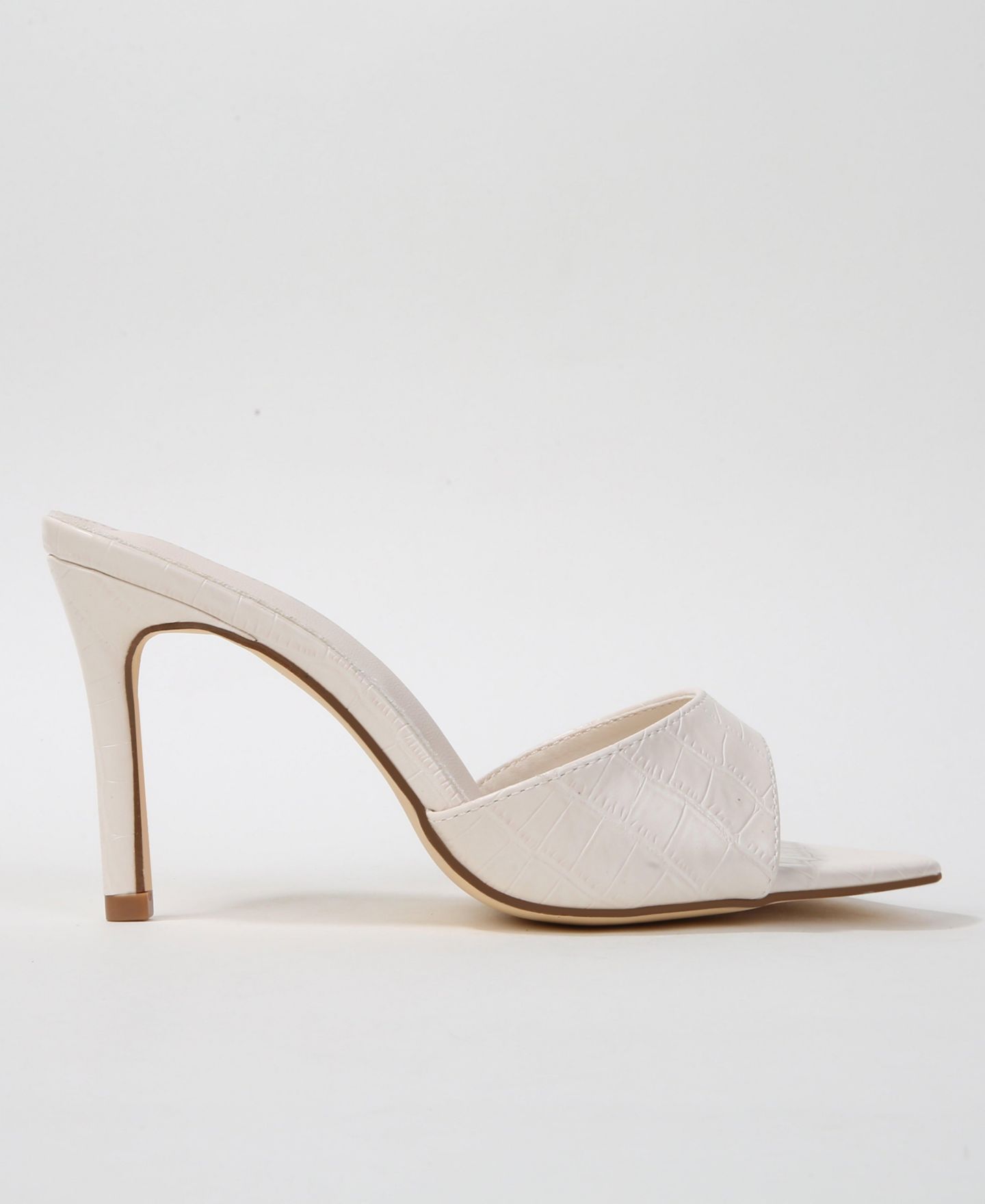 Женские сандалии BERNESS Jessa Croc Embossed Stiletto Slide, цвет: Бежевый — фото 2