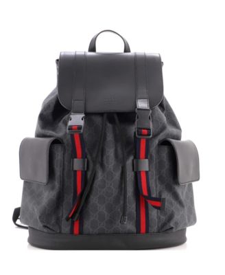 Large Double Pocket Buckle Backpack GG Coated Canvas