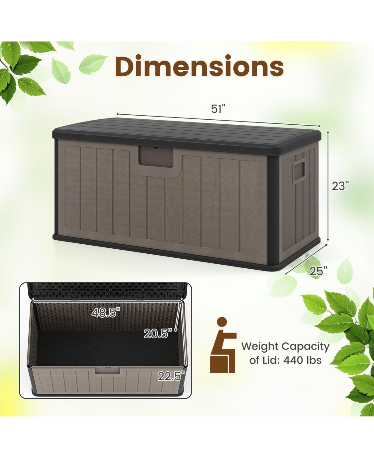 Slickblue 100-Gallon Outdoor Storage Box with Lockable Lid for Patio and Deck