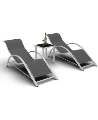 3-Piece Aluminum Patio Lounge Set with Side Table, Adjustable Backrest and Textilene Fabric