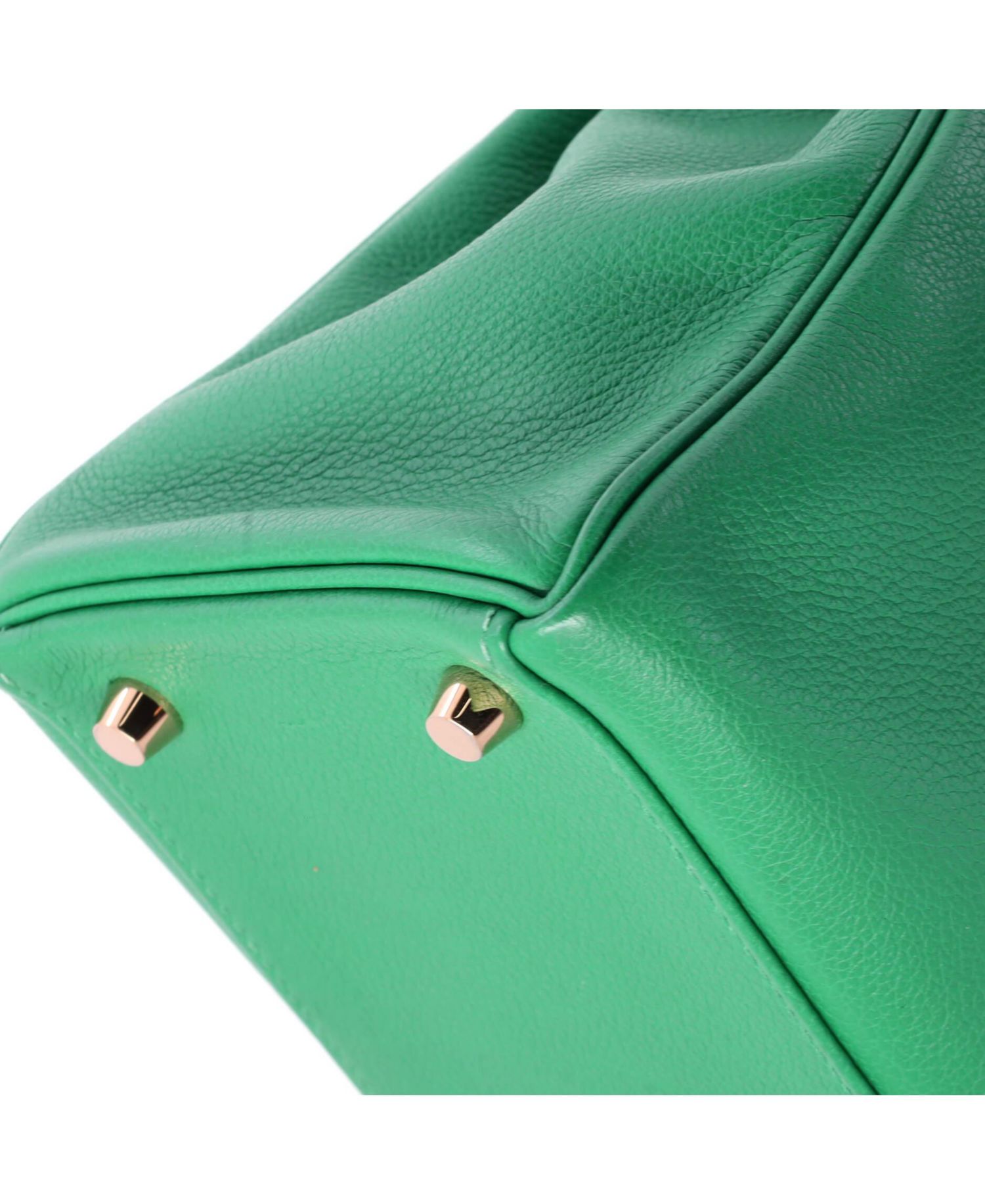Pre-Owned Hermes Kelly 32 Handbag Green Evercolor with Gold Hardware