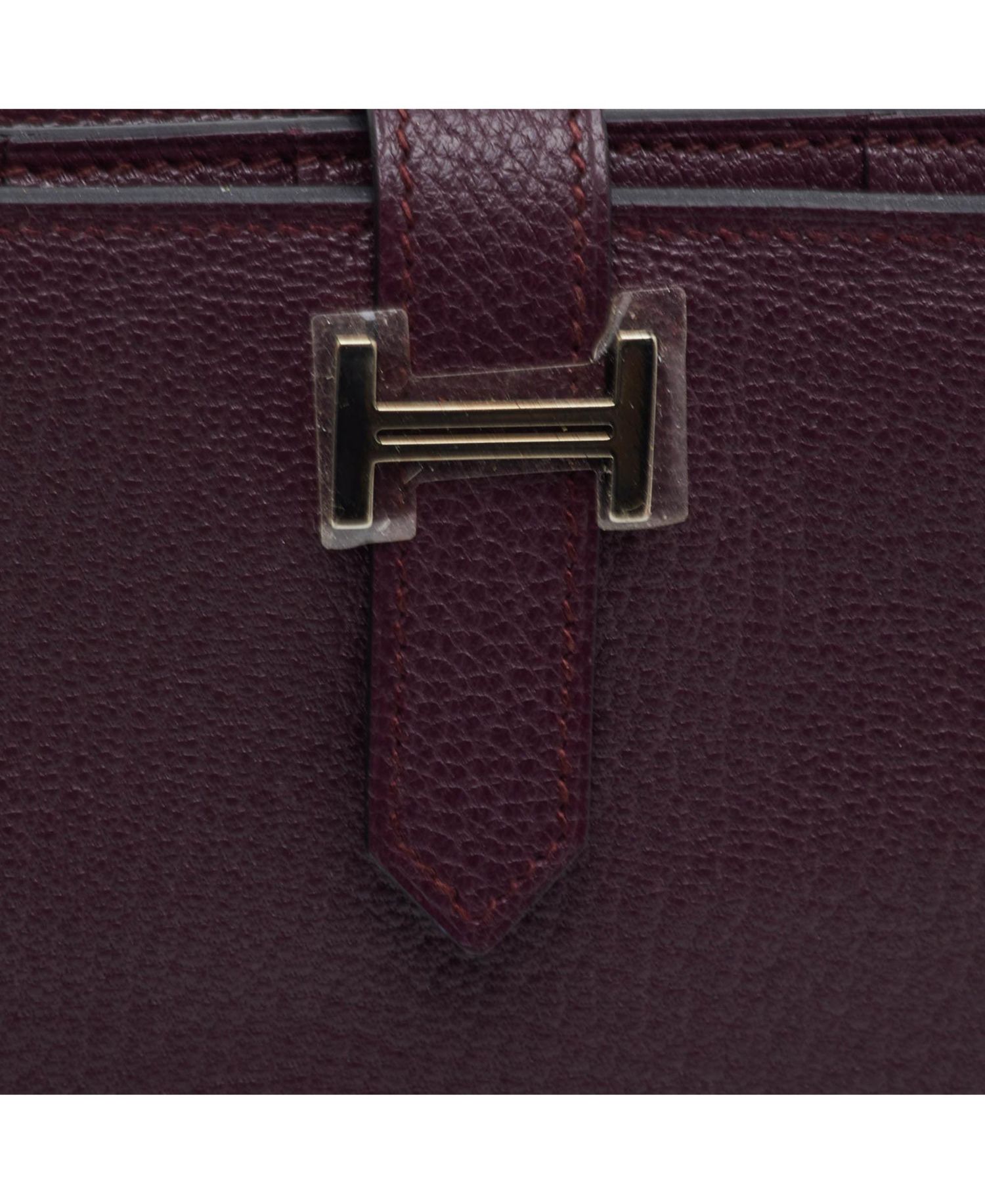 Pre-Owned HERMES Women's Raisin Epsom Leather Palladium Finish Bearn Wallet