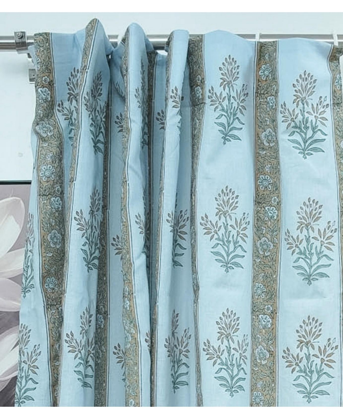 Fabdivine Handmade Noor Floral Block Print Linen Curtain