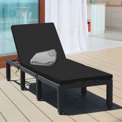 Patio Rattan Height Adjustable Lounge Chair with 2 Set of Cushion Cover