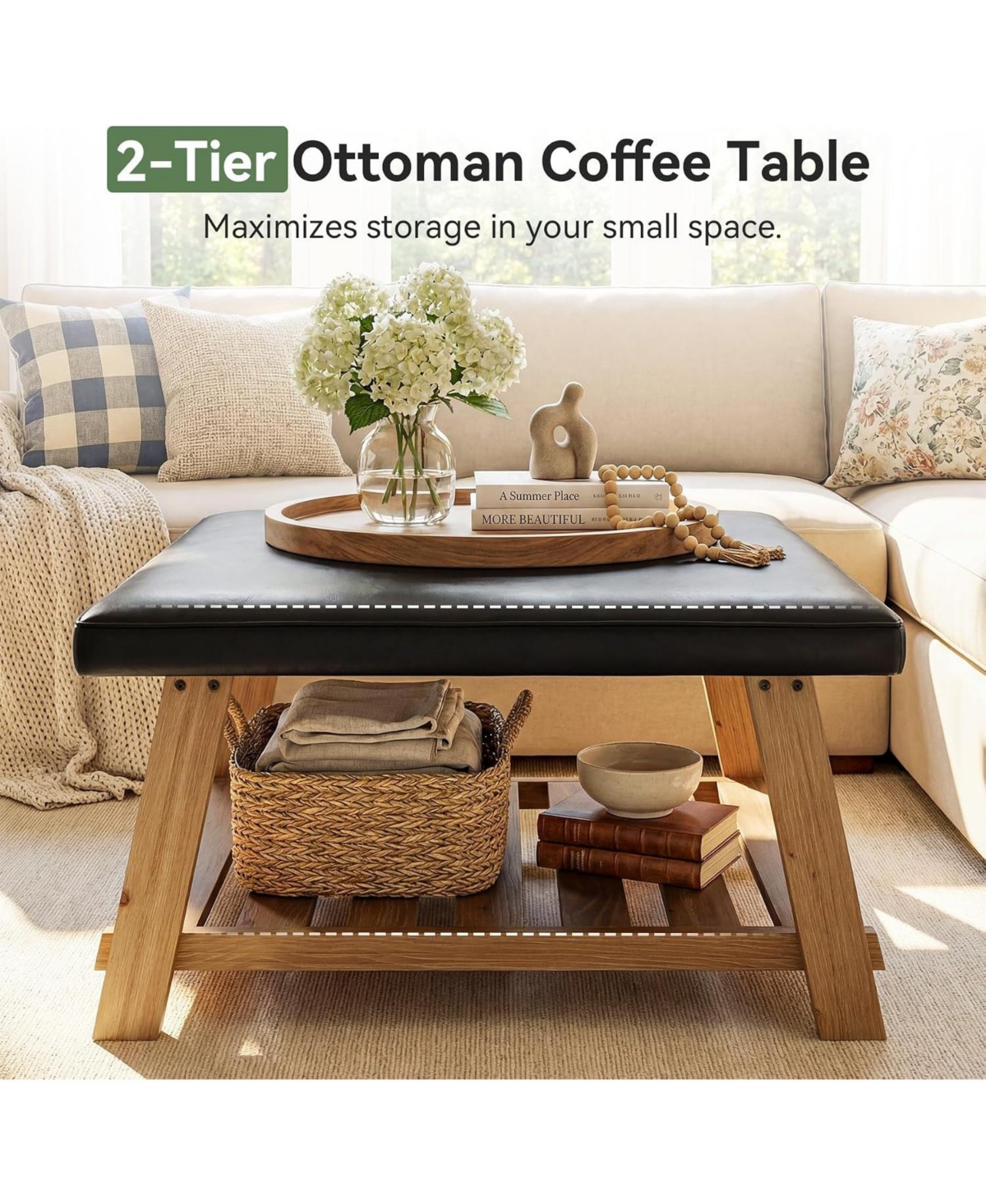 Tribesigns 31.5" Square Ottoman Coffee Table with Shelf