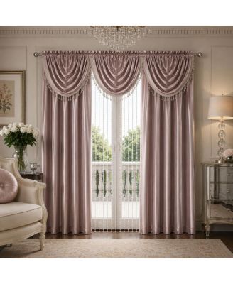 6 Piece Maison Estate Semi Sheer Collection Window Curtains and Beaded Valance Set