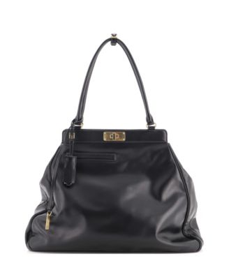 Large Frame Lock Tote Leather