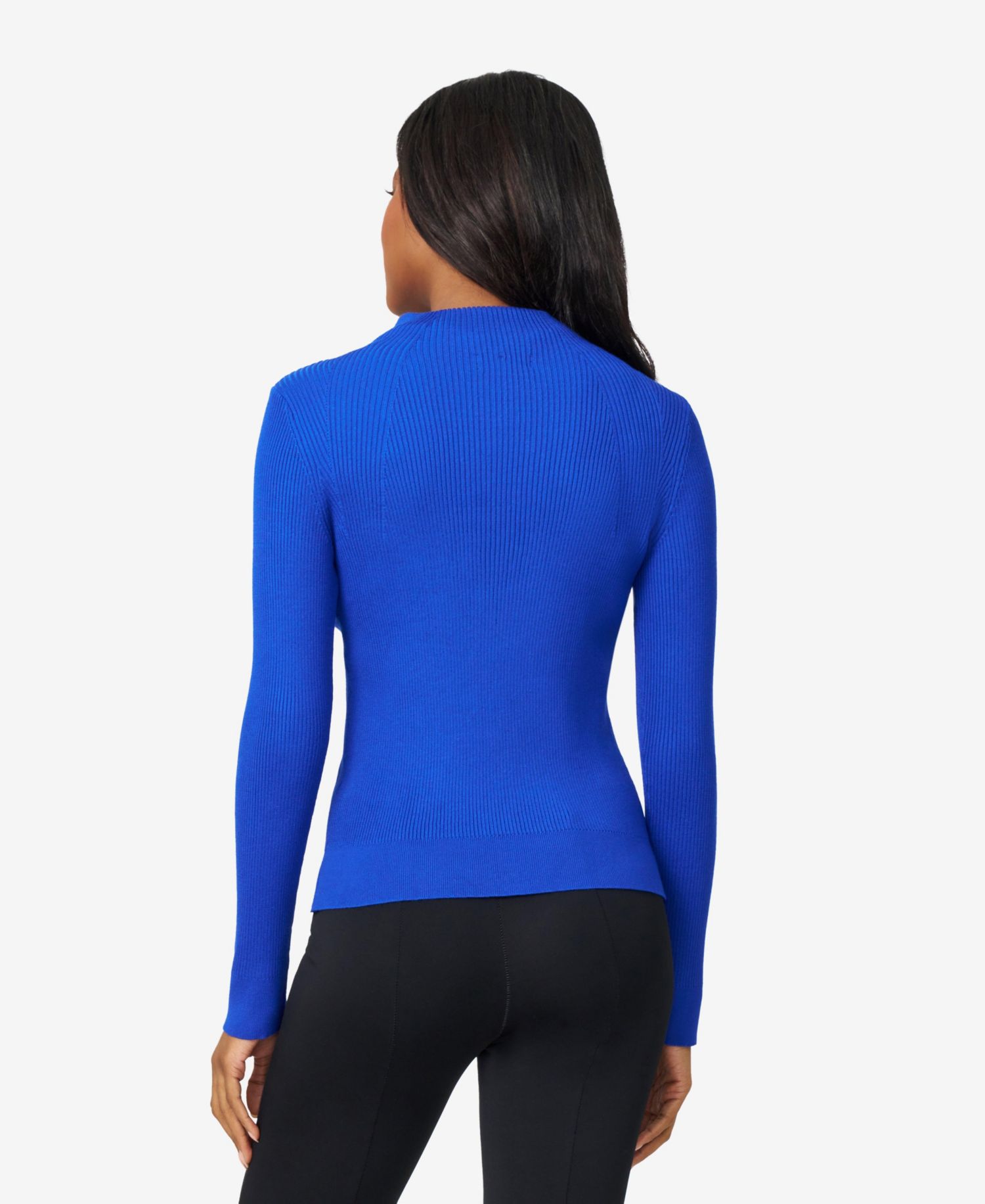 Women's Mock-Neck Long-Sleeve Rib-Knit Sweater
