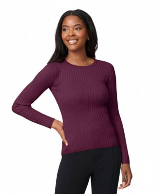 Womens Crewneck Ribbed-Knit Sweater