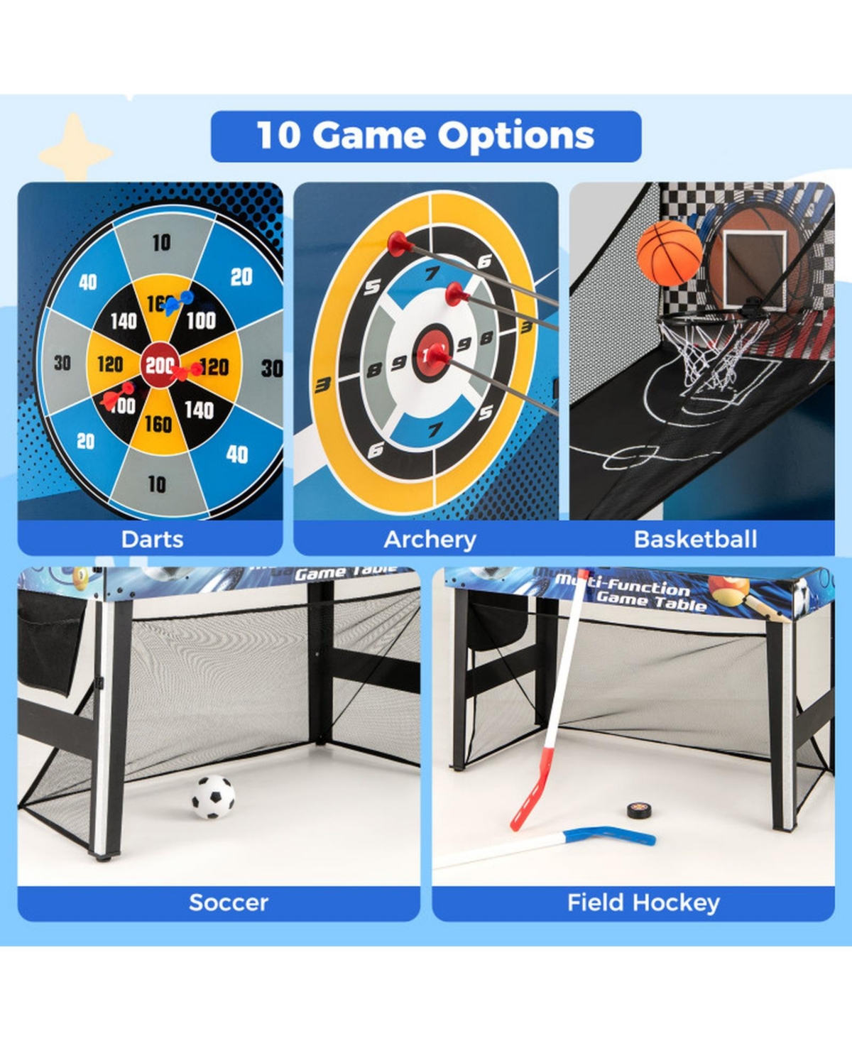 Sugift 10-in-1 Combo Game Table Set for Table Tennis Basketball and Soccer Play