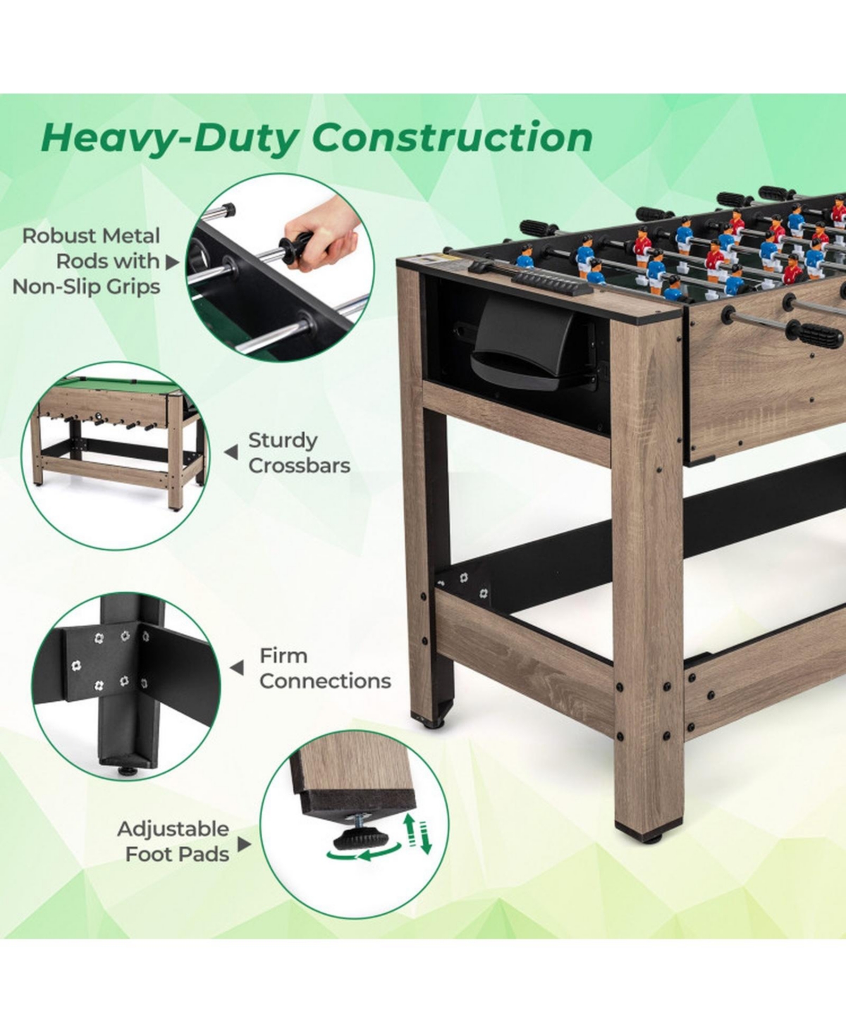 Sugift 49 Inch 2-in-1 Swivel Pool and Foosball Game Table for Teens and Adults