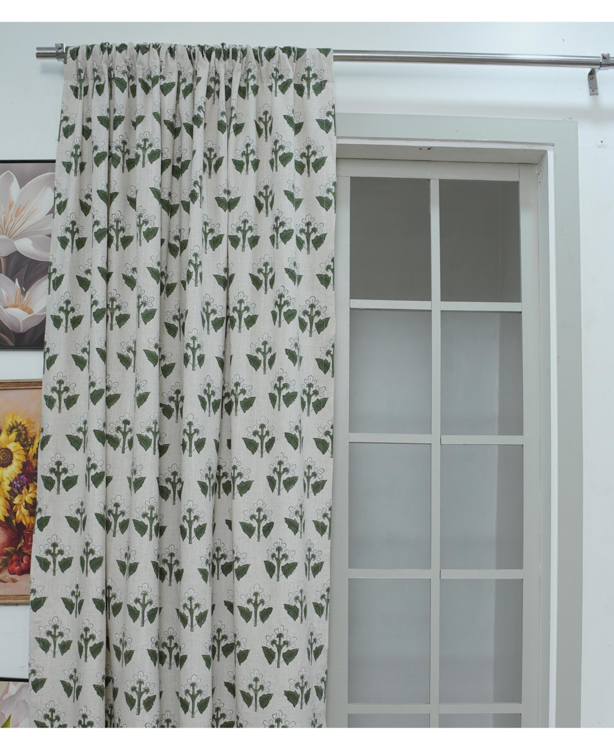 Fabdivine Chahat Handmade Block Print Floral Linen Curtains