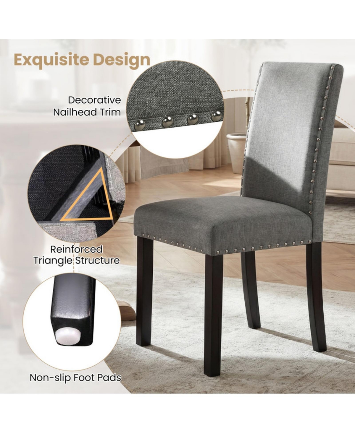 Sugift Dining Chairs Set of 4 with Bent Wood Legs Thick Cushions and Nailhead Trim Accents