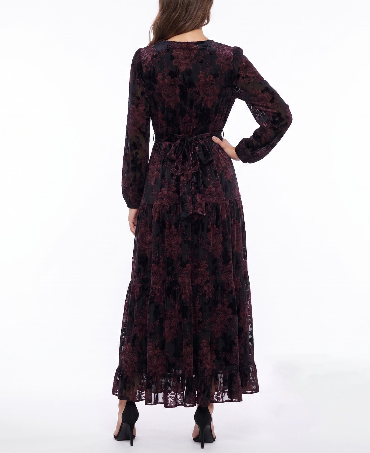 Женское платье Taylor Floral-Print Puff-Sleeve Fit & Flare, цвет: Чёрный розовый — фото 3