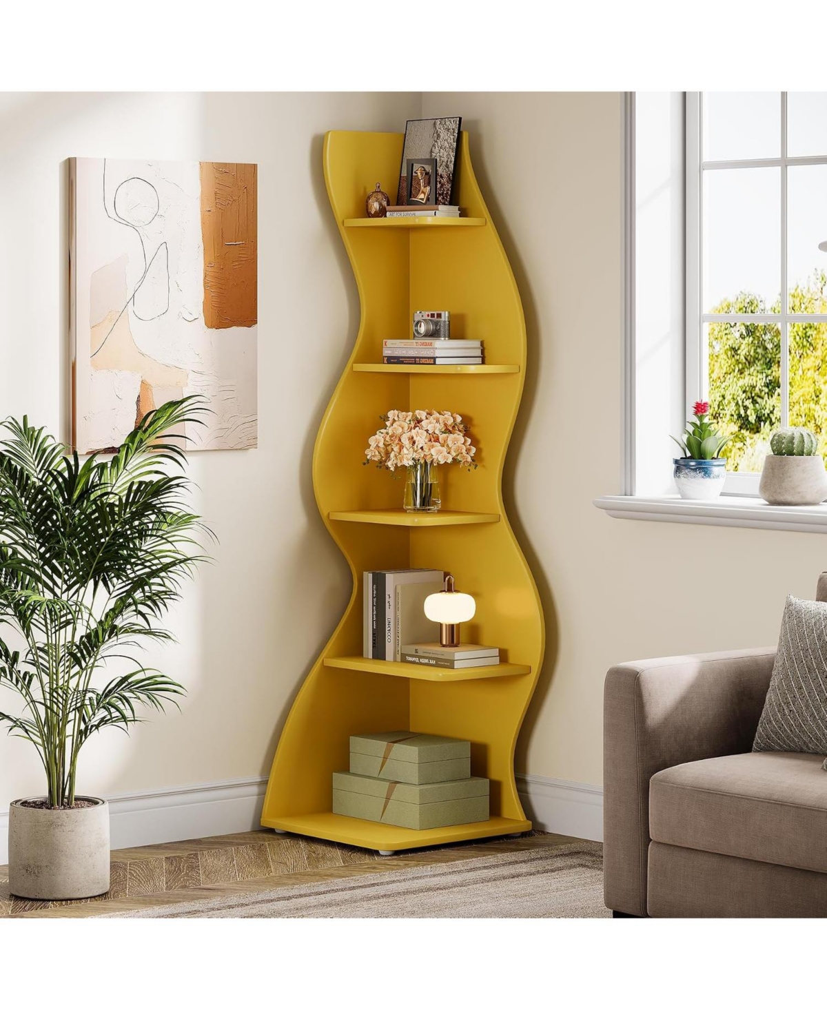 Tribesigns 5-Tier Wavy Corner Bookshelf