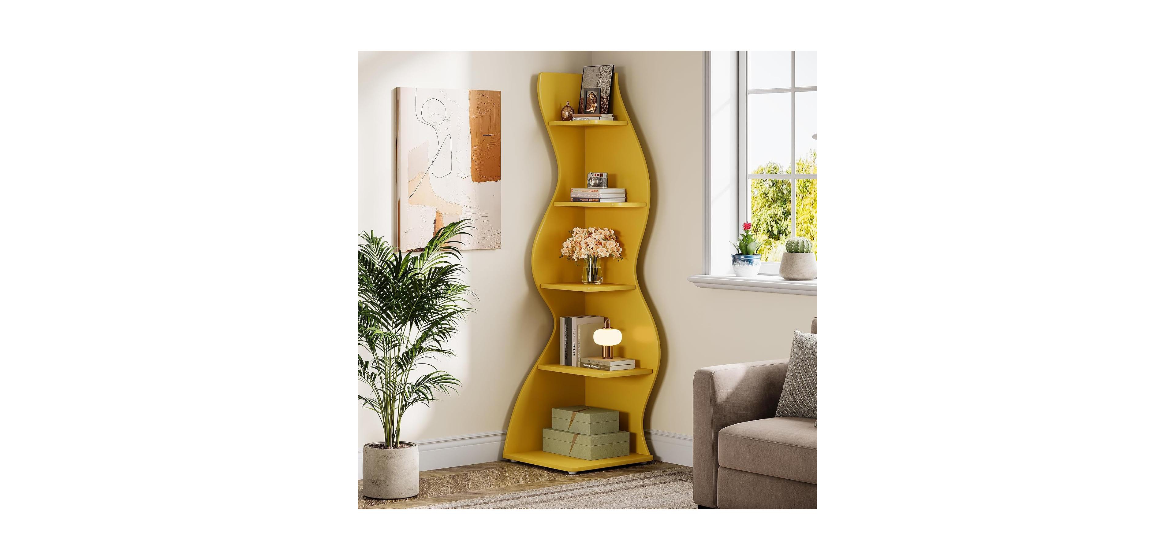 Tribesigns 5-Tier Wavy Corner Bookshelf