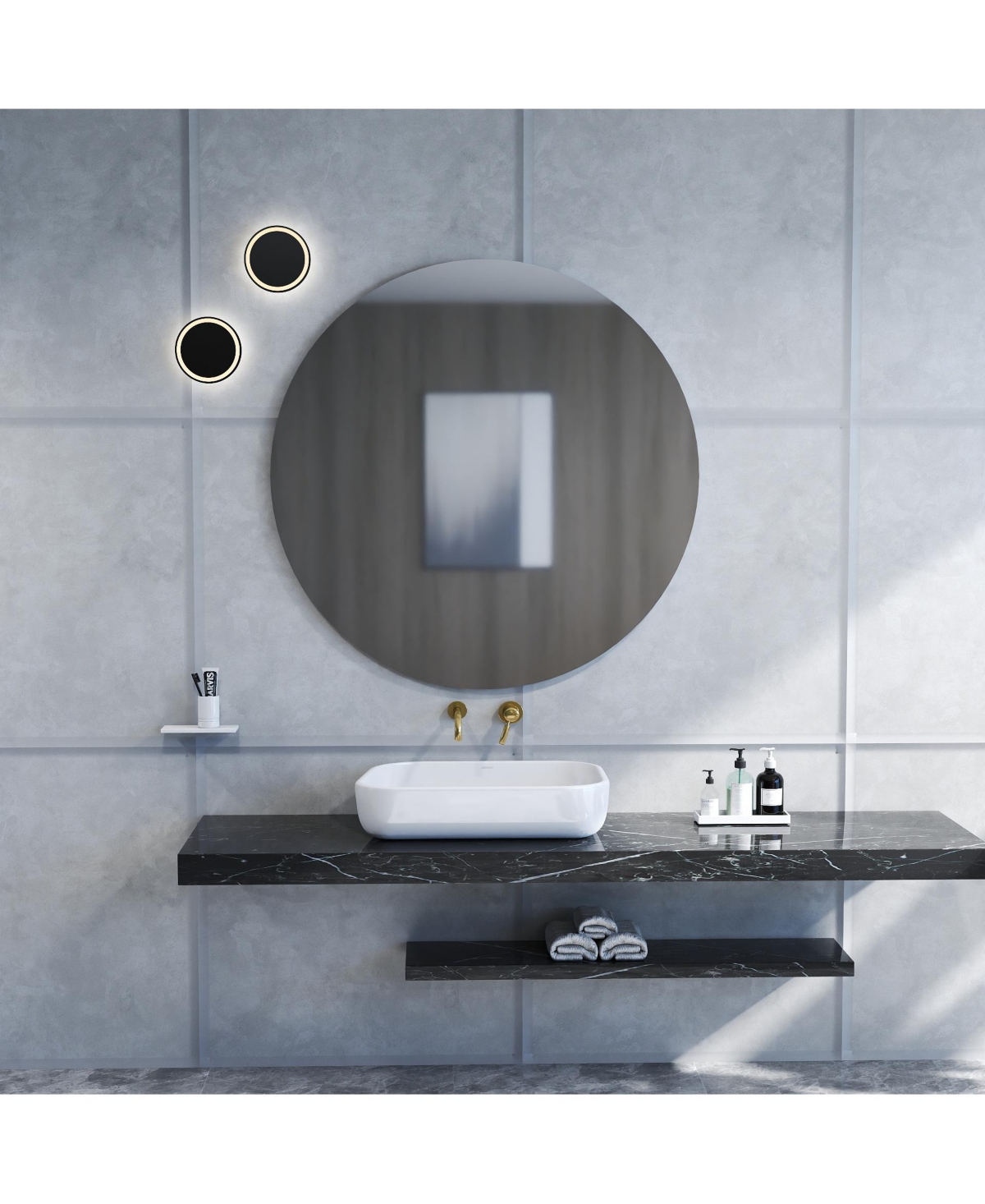 Busdays 70cm Round Bathroom Mirror with Backboard Wall Mount