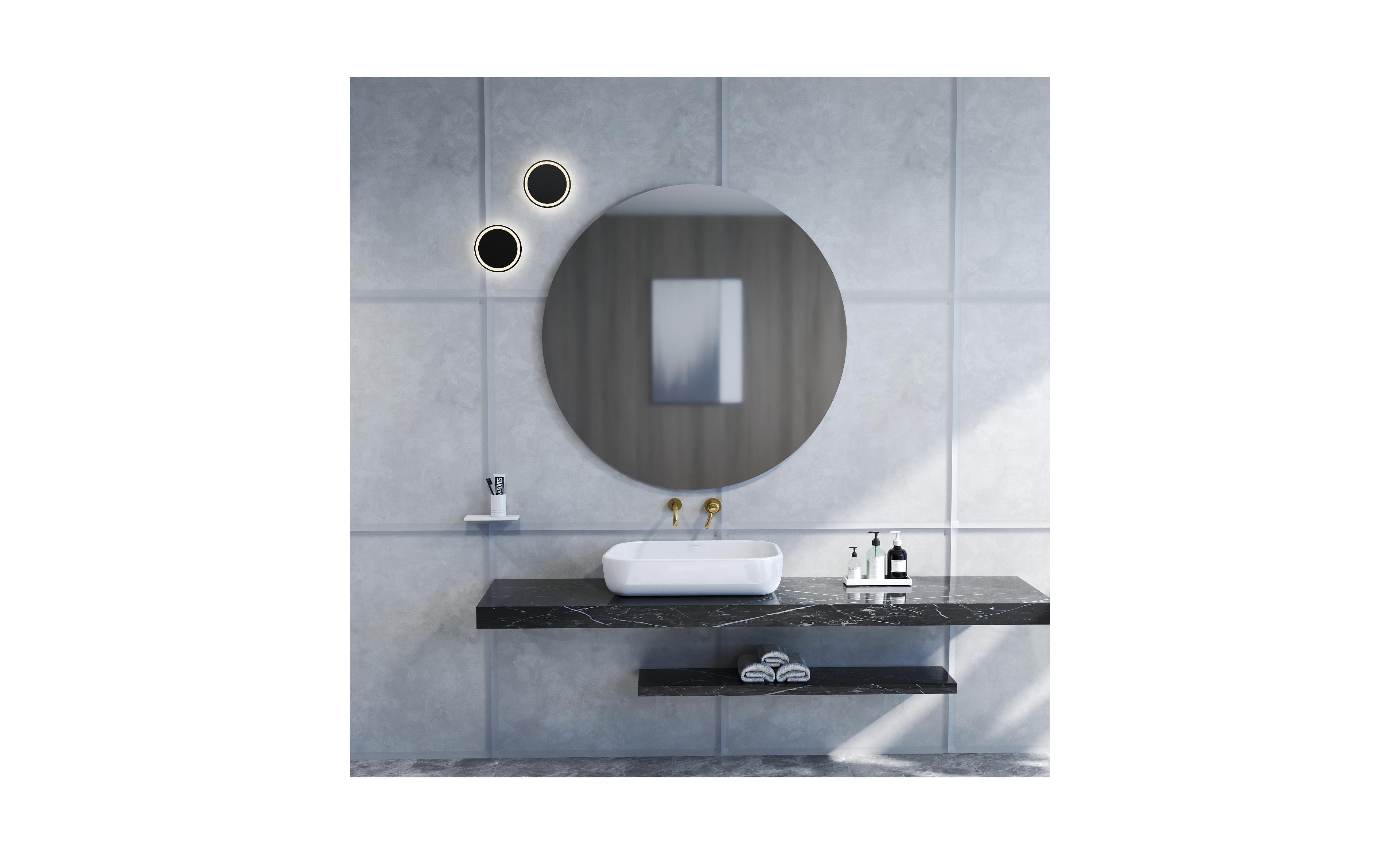 Busdays 70cm Round Bathroom Mirror with Backboard Wall Mount