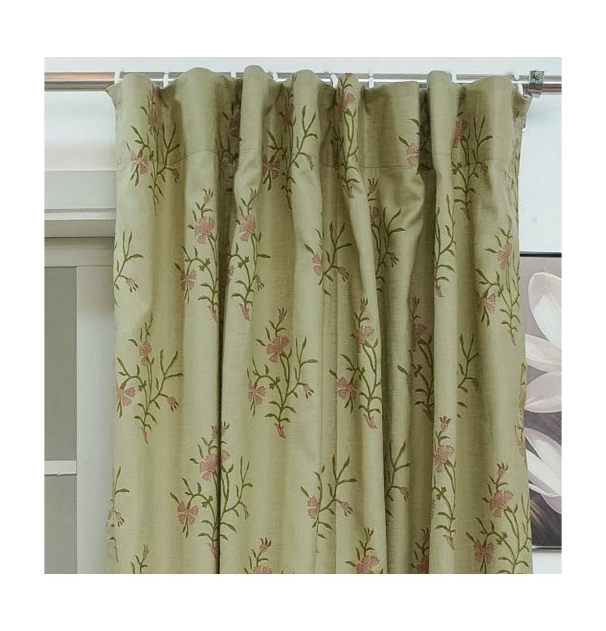 Fabdivine Handcrafted Floral Block Print Viscose Linen Curtains Panel