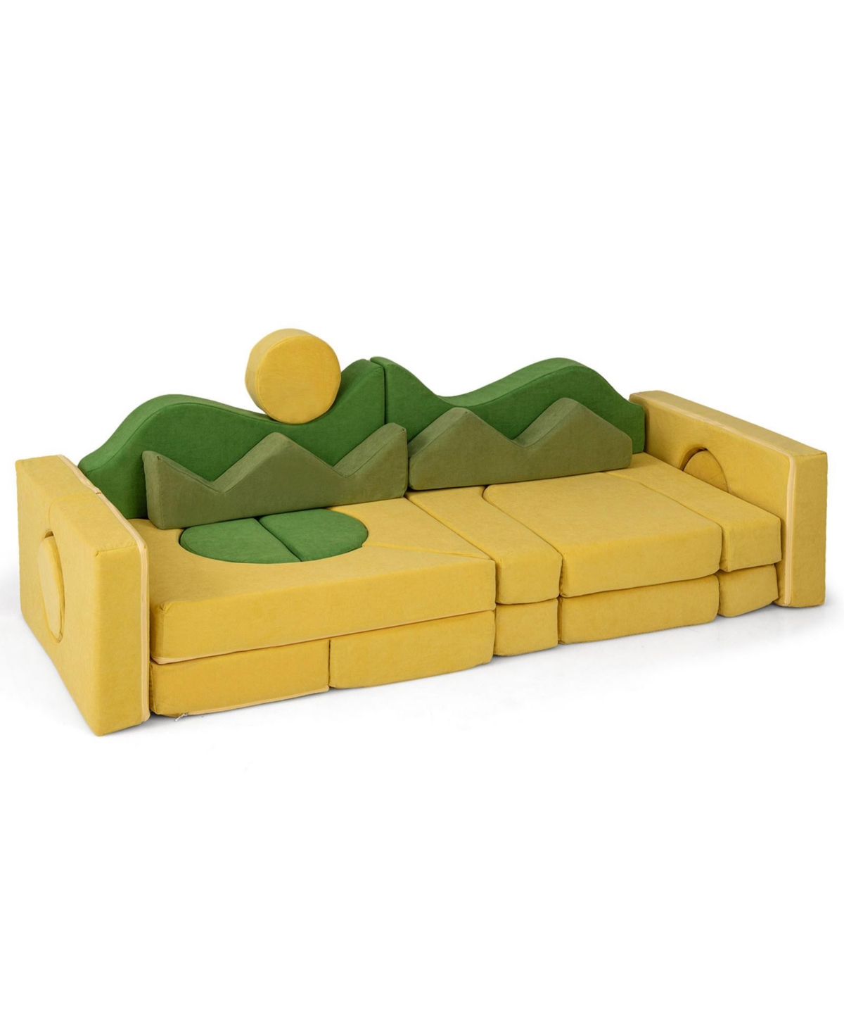 Slickblue 19-Piece Modular Kids Play Sofa for Creative Building and Indoor Play - Green, Yellow