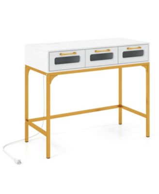 LED Console Table with Charging Station and 3 Drawers for Living Room and Hallway