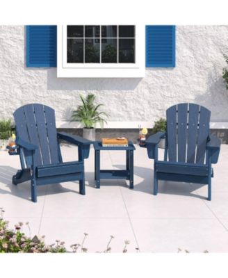 3 Pieces HDPE Foldable Adirondack Chair for Patios, Gardens, Balconies, Fireplaces (2 Chairs and 1 Table)