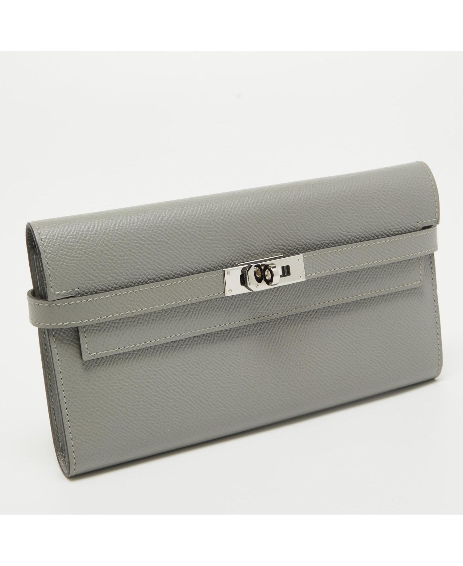 Gris Mouette Epsom Leather Kelly Classic Wallet