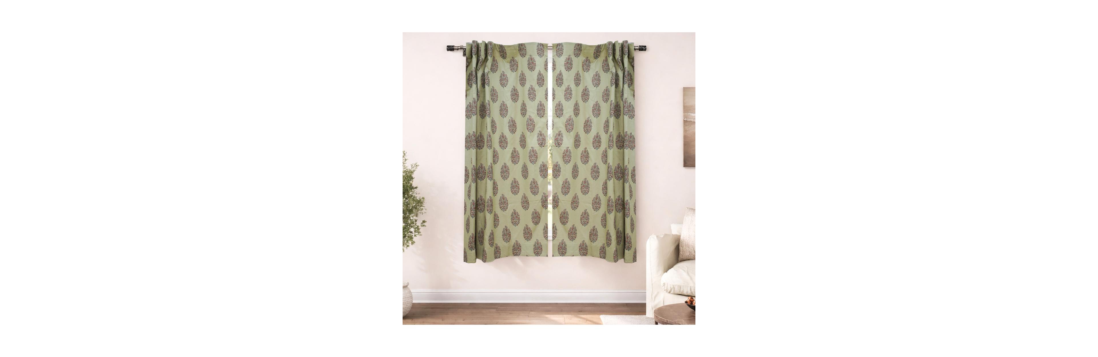 Fabdivine Handmade Vatika Floral Block Print Linen Curtain