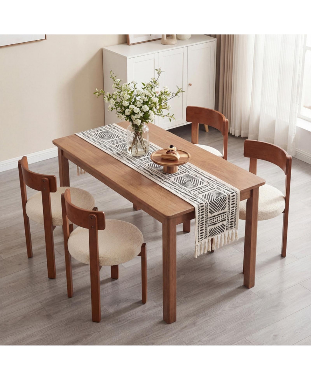 Sugift Set of 2 Upholstered Dining Chairs with Curved Backrest and Solid Rubber Wood Legs