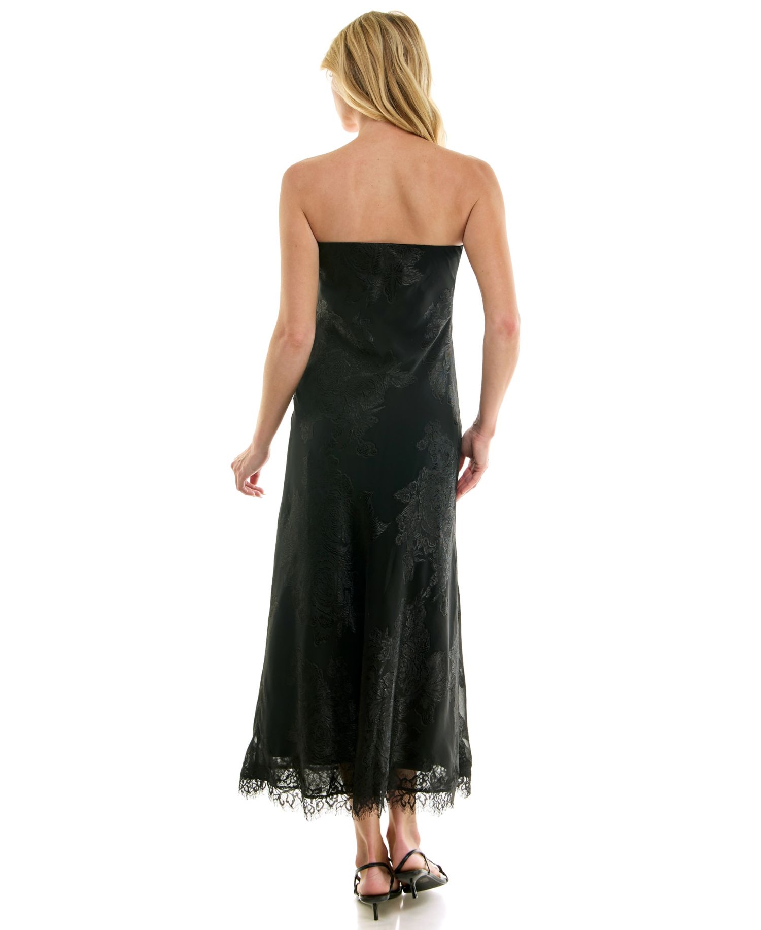 Juniors' Strapless Midi Lace-Trim Dress