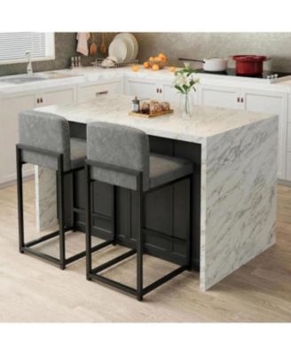 Set of 2 Bar Stools, Counter Height Bar Chairs with Backrest and Footrest, Faux Leather Modern Barstools for Kitchen Island and Home Bar