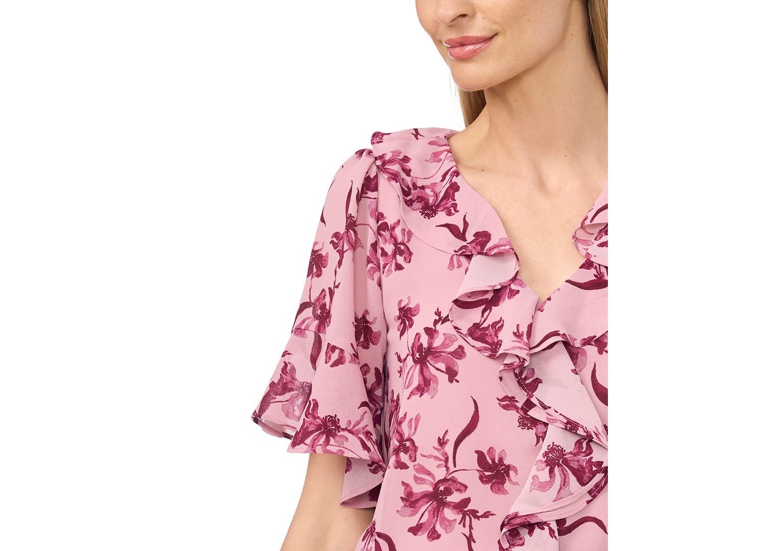 Women's V-Neck Short-Flutter Sleeve Blouse