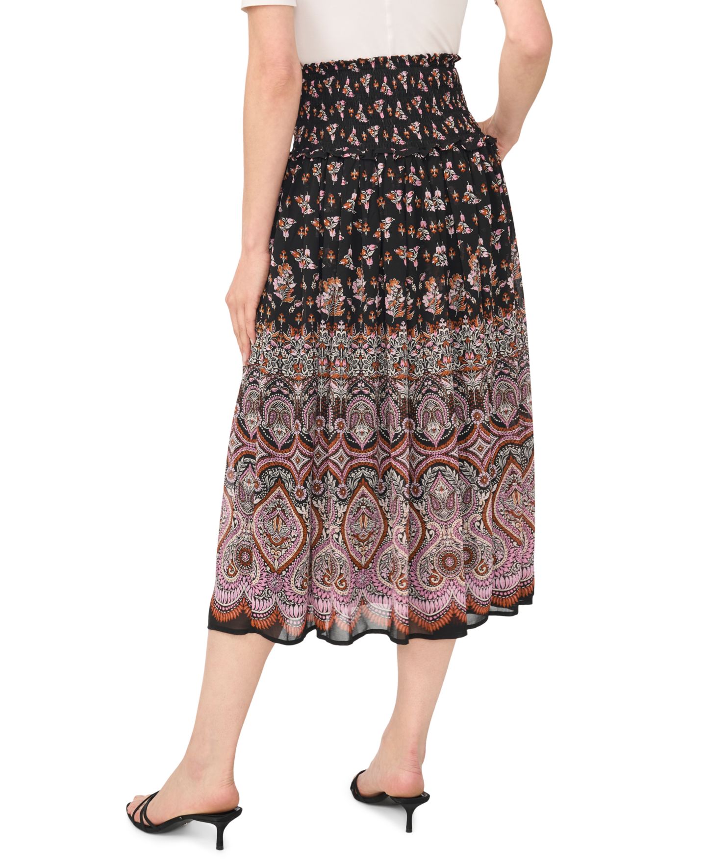 Женская юбка CeCe Smocked Waist A-Line Midi, цвет: Насыщенный чёрный — фото 3