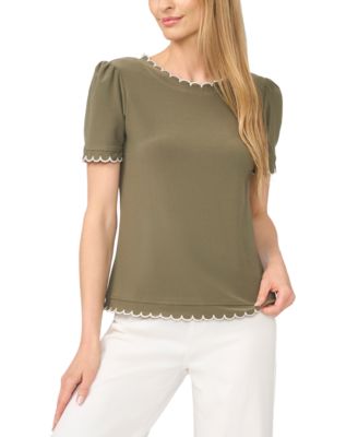 Women's Puff Sleeve Scalloped Blouse